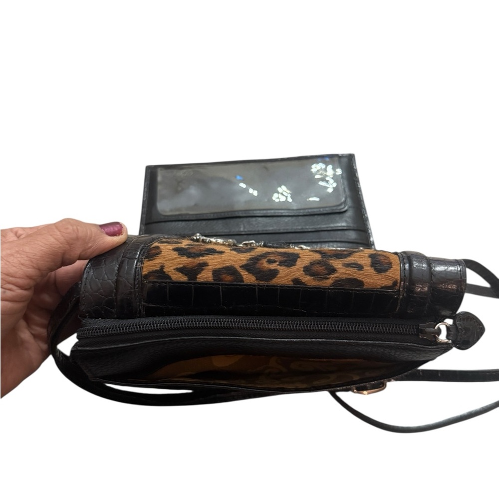 Vintage Brighton Animal Print Black Leather Tote Crossbody - Picture 15 of 16